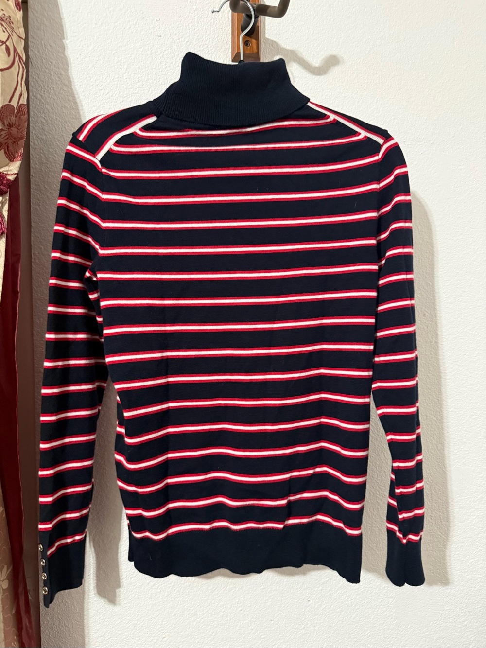 Tommy Hilfiger Navy Turtleneck Sweater with Red & White Stripes